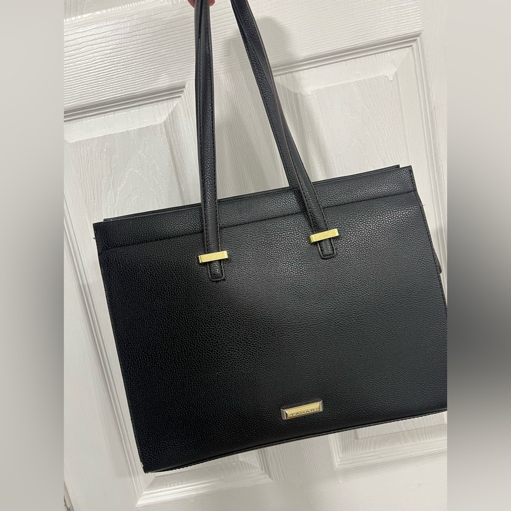 Tahari Black Leather Tote Bag